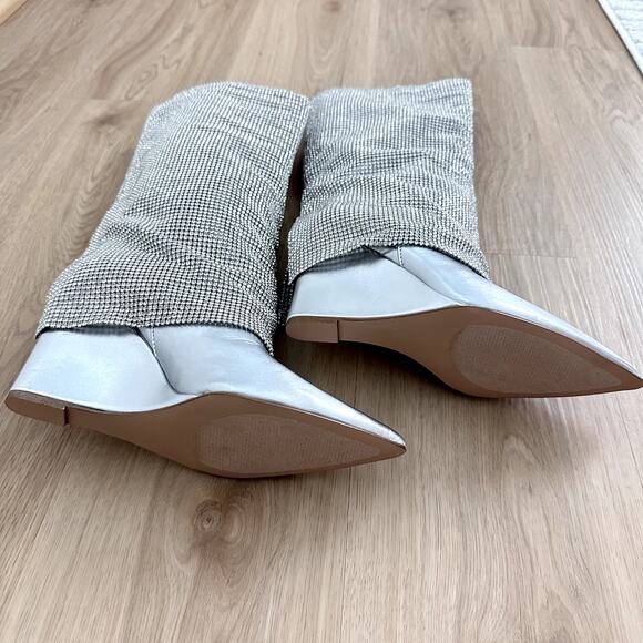 NEW Steve Madden‎ Riski Rhinestone Foldover Tall Wedge Boots in Silver Size 6.5 - Picture 6 of 10